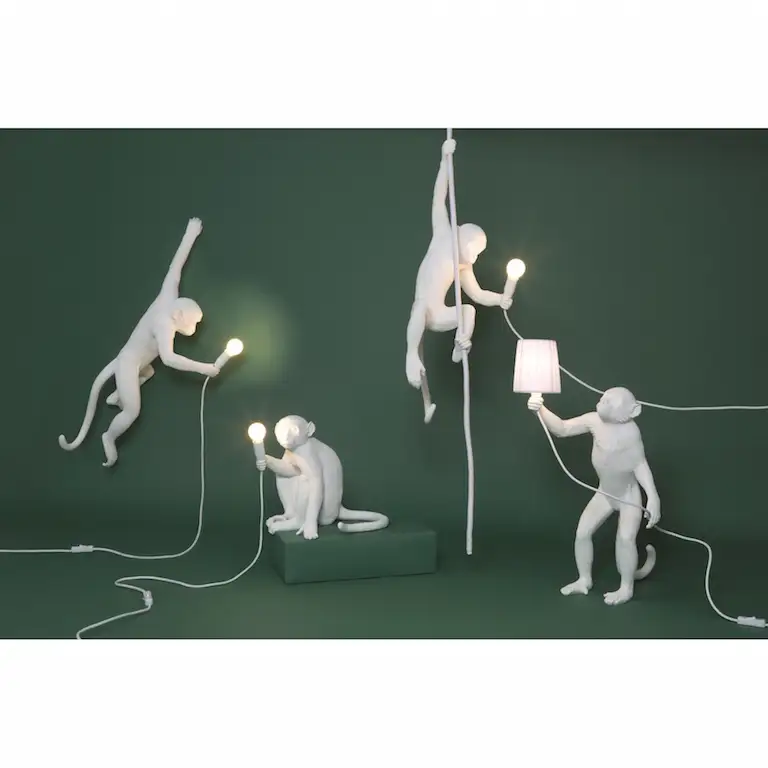 Seletti Monkey Lamp White Hanging Right Indoor