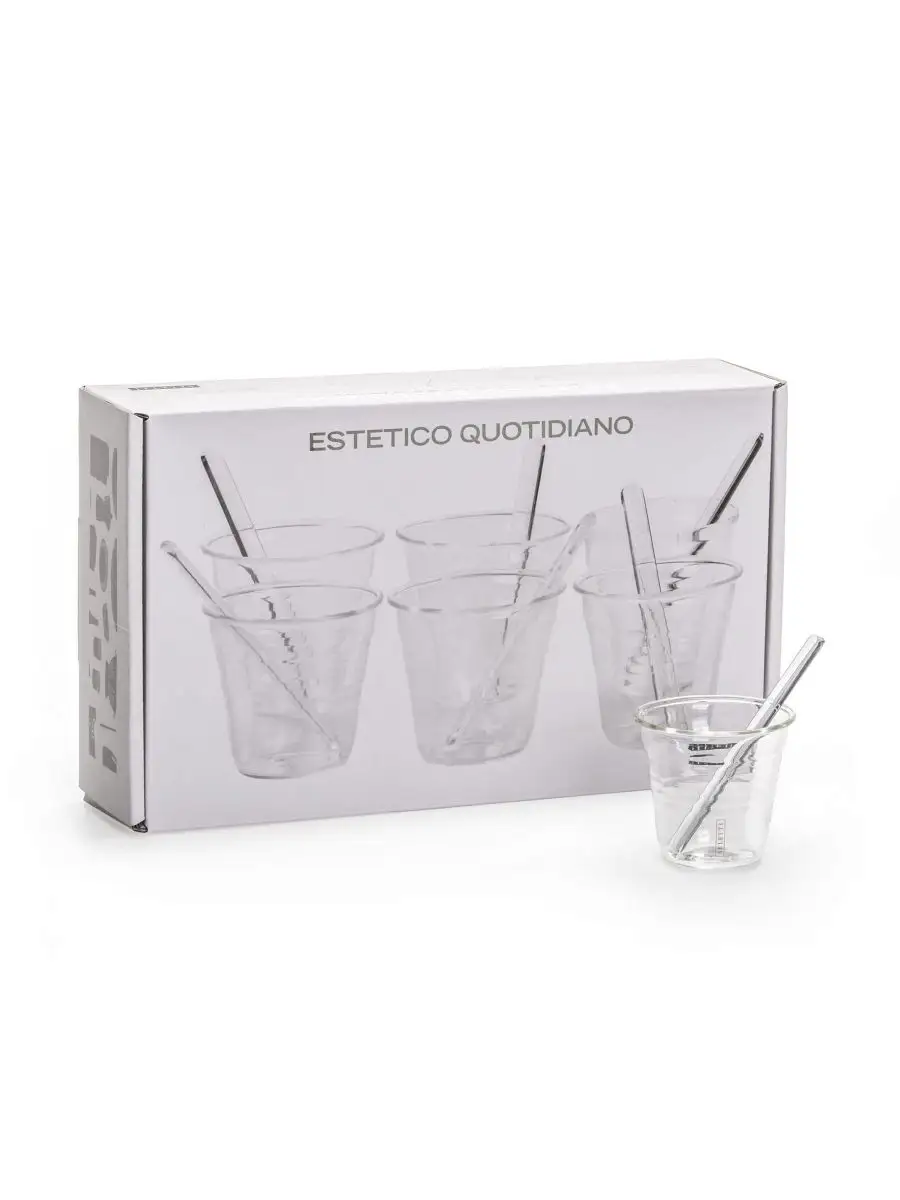 Seletti Estetico Quotidiano Coffee set of 6 Glass Cups, 6 Stirrers