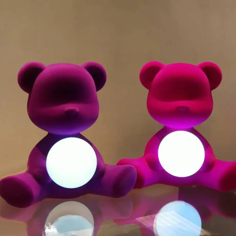 Qeeboo Teddy Girl Lamp Velvet Finish with rechargeable led