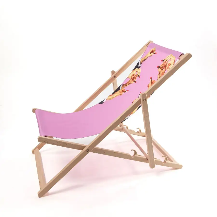 Seletti Toiletpaper Wooden Folding Deckchair Lipstick Pink