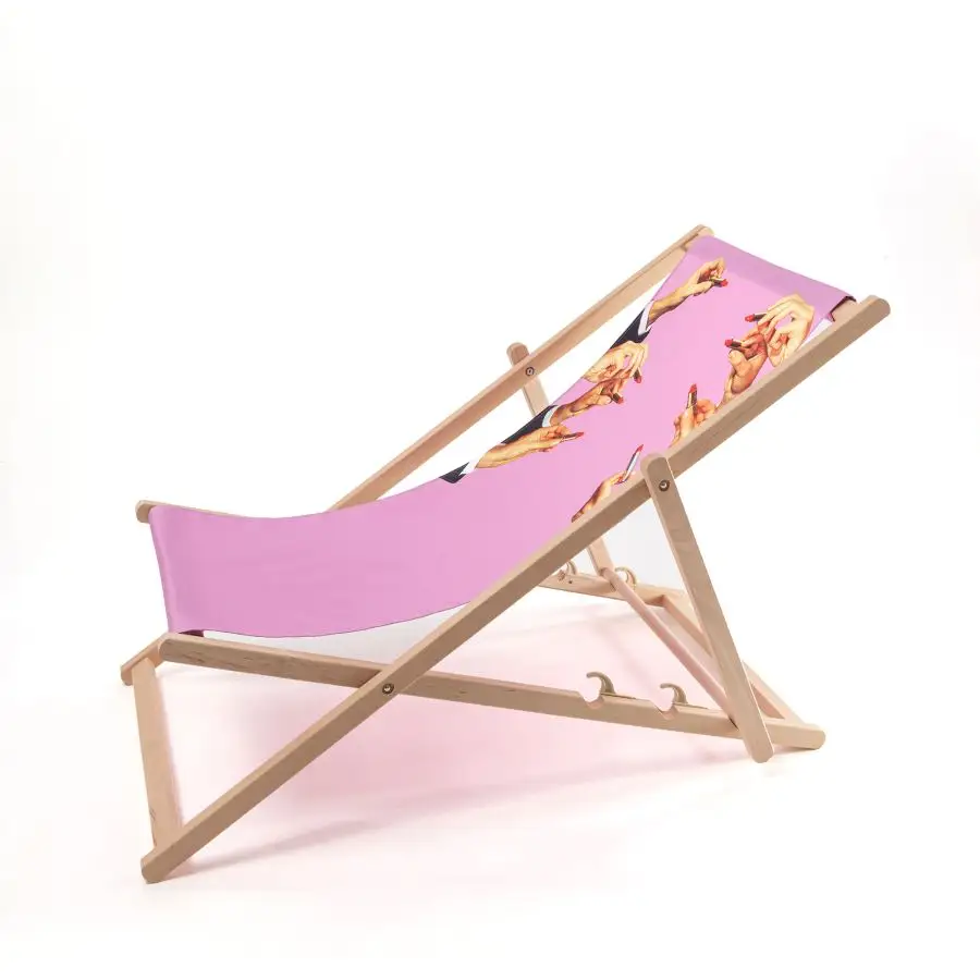 Seletti Toiletpaper Wooden Folding Deckchair Lipstick Pink