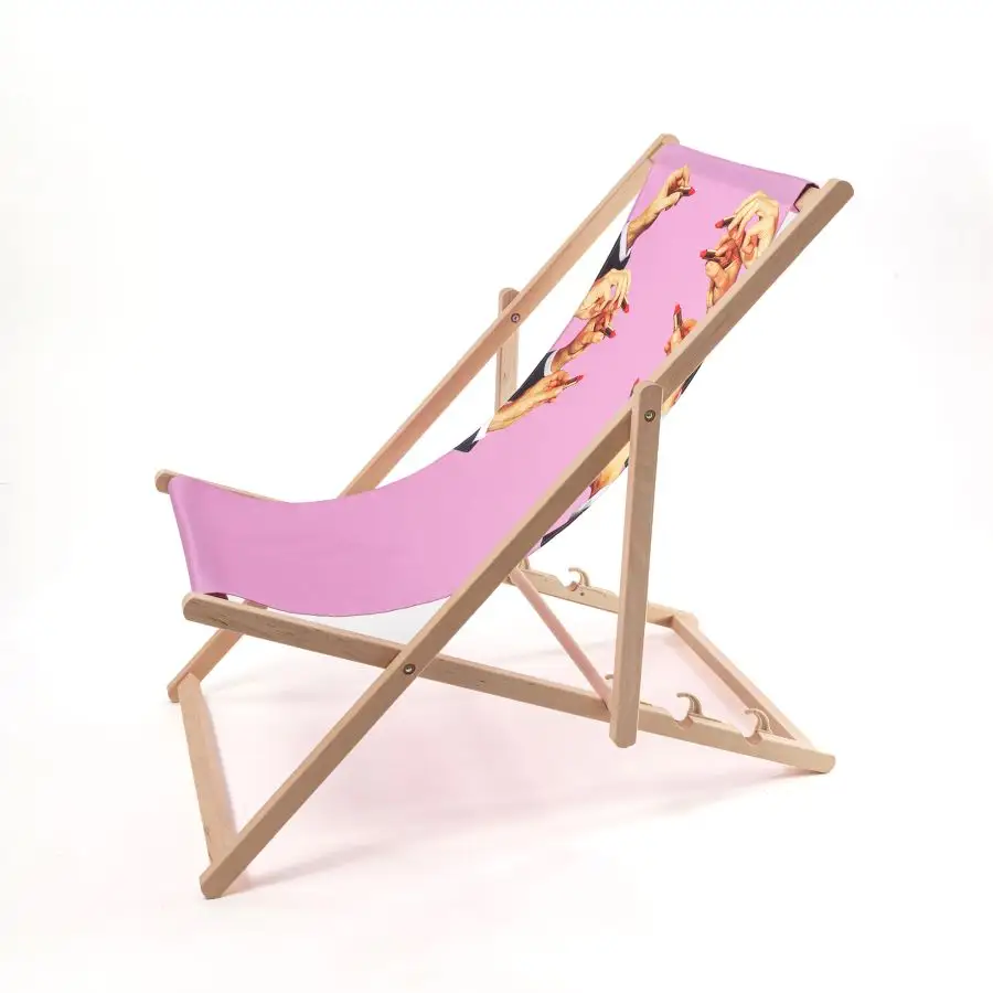 Seletti Toiletpaper Wooden Folding Deckchair Lipstick Pink