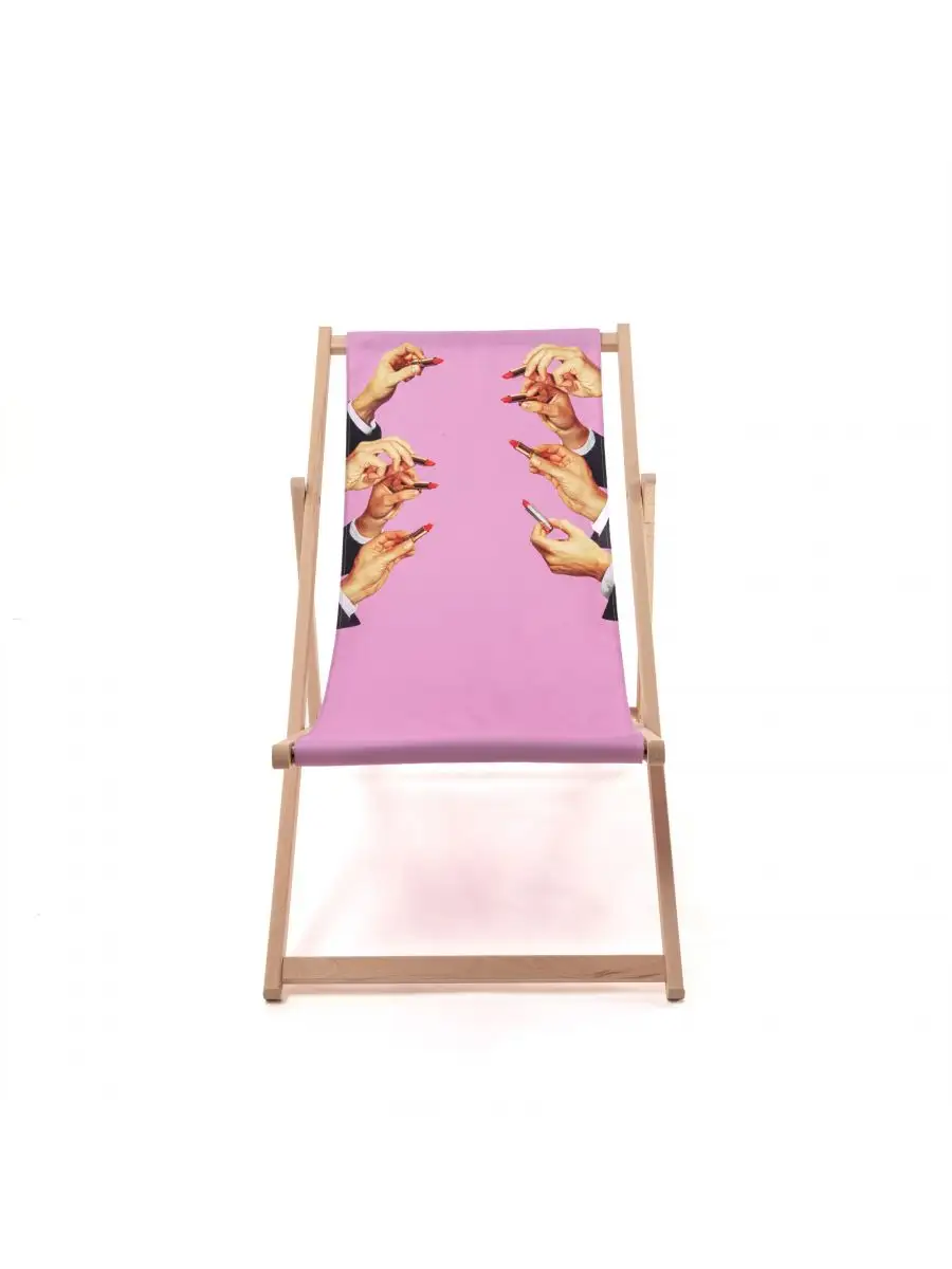 Seletti Toiletpaper Wooden Folding Deckchair Lipstick Pink