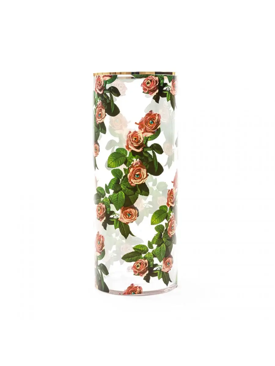 Seletti Toiletpaper Glass Vase Cylindrical Big Roses