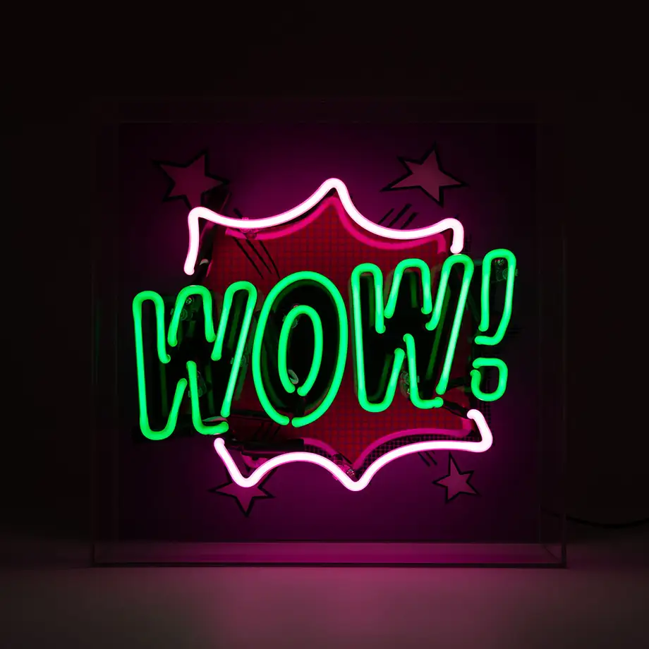 'WOW' Large Neon Box Sign