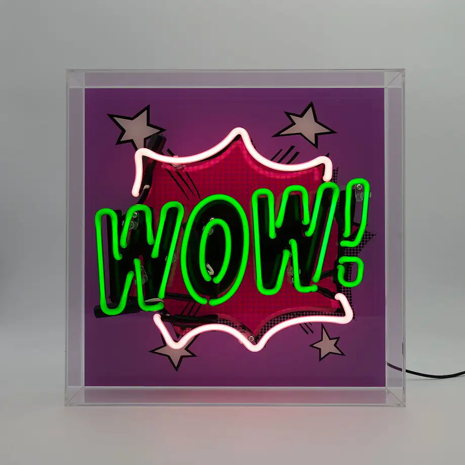 'WOW' Large Neon Box Sign