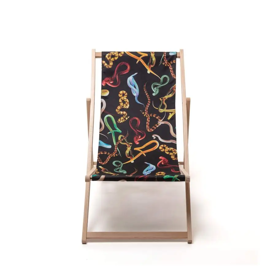 Seletti Toiletpaper Wooden Folding Deckchair Snakes