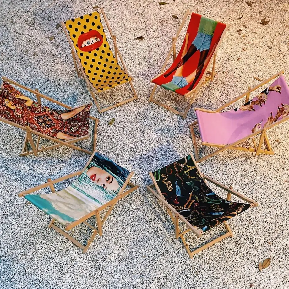 Seletti Toiletpaper Wooden Folding Deckchair Snakes