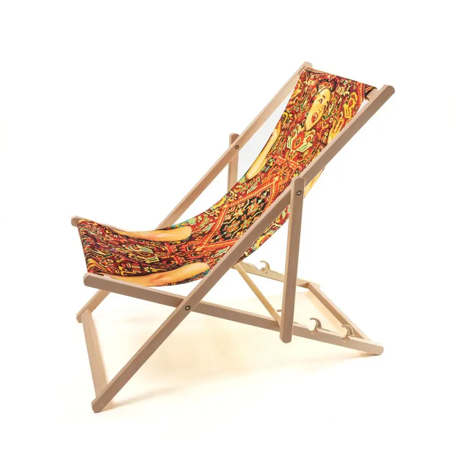 Seletti Toiletpaper Wooden Folding Deckchair Lady On Carpet