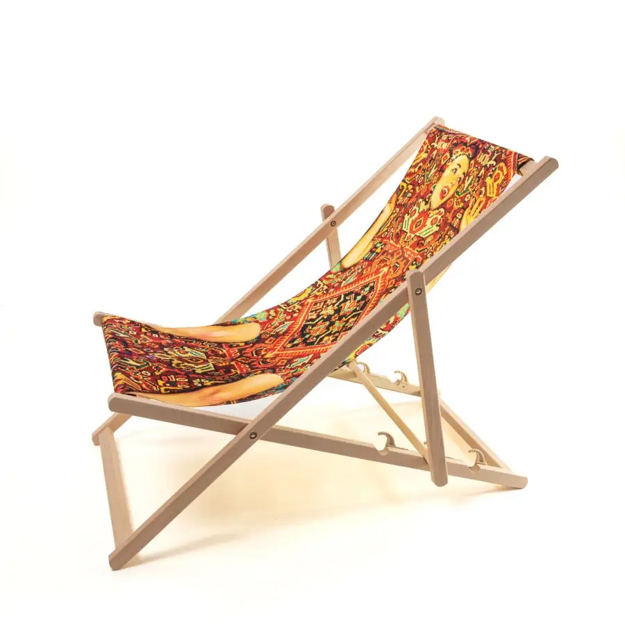 Seletti Toiletpaper Wooden Folding Deckchair Lady On Carpet