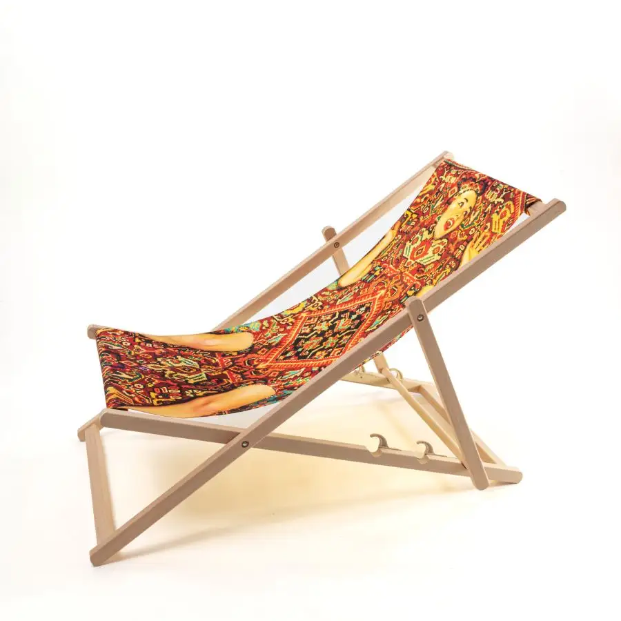 Seletti Toiletpaper Wooden Folding Deckchair Lady On Carpet