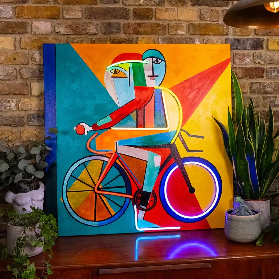 Abstract Cyclist Wall Artwork Led