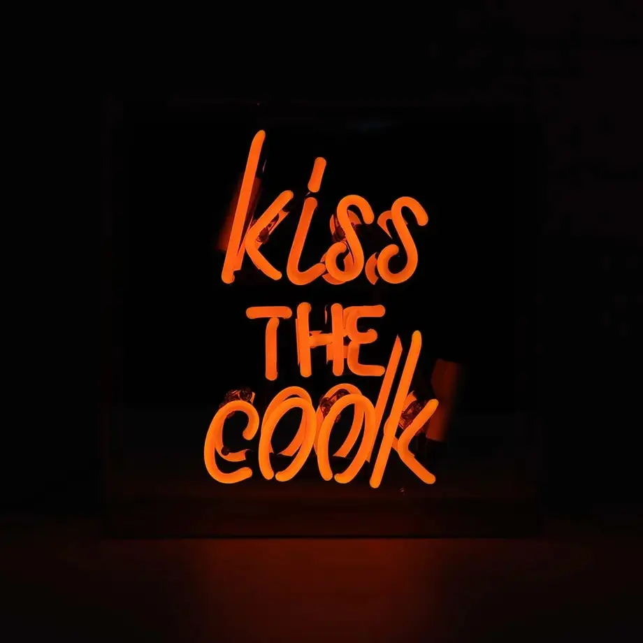 'Kiss the Cook' Neon Box Sign - Orange