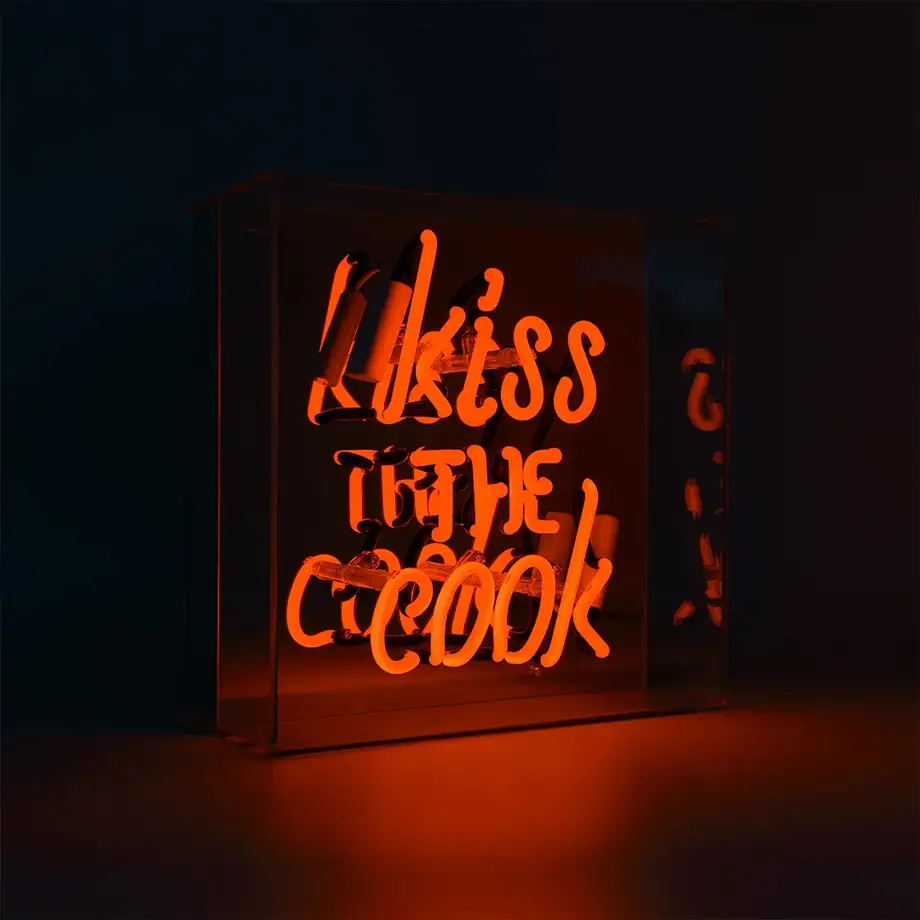 'Kiss the Cook' Neon Box Sign - Orange
