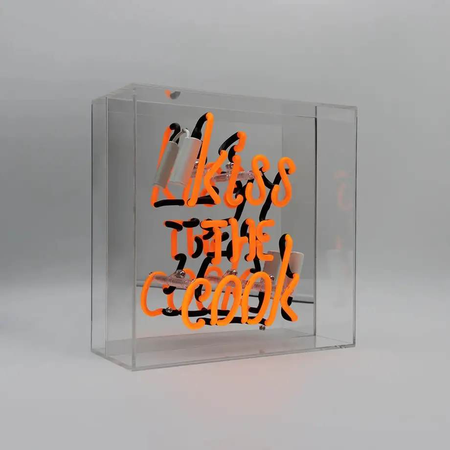 'Kiss the Cook' Neon Box Sign - Orange