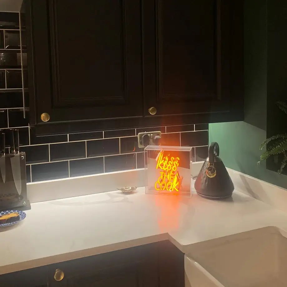 'Kiss the Cook' Neon Box Sign - Orange
