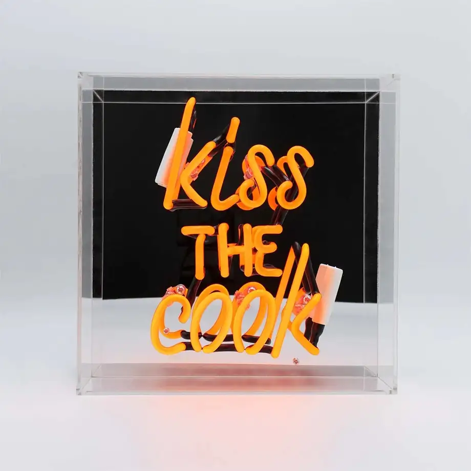 'Kiss the Cook' Neon Box Sign - Orange